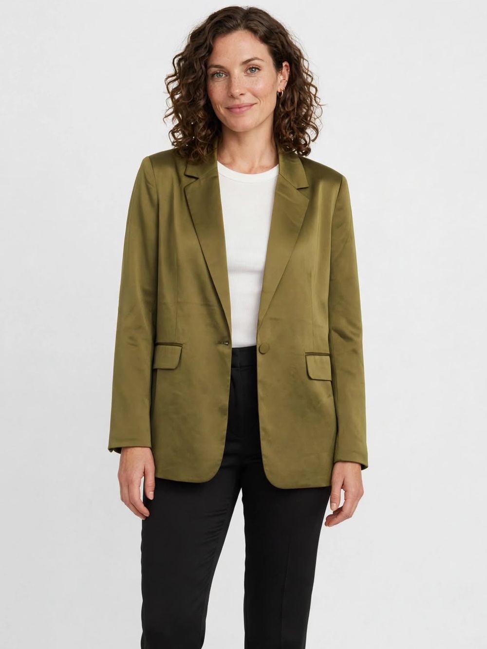 B.Young Denana Satin Blazer Military Olive Green Size 40